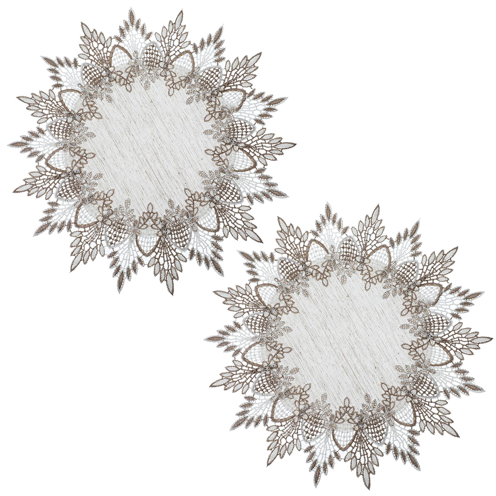 Natural Linen Doilies, 2 Pcs 15 Inch Round Lace Doilies for Tables Neutral Earth Tones Beige Table Topper Vintage Rustic Macrame Place Mats for Home