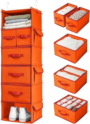 SMIRLY Organizador colgante de armario con 6 estantes, organizador colgante de armario con 2 ganchos resistentes para armario, guardería,
