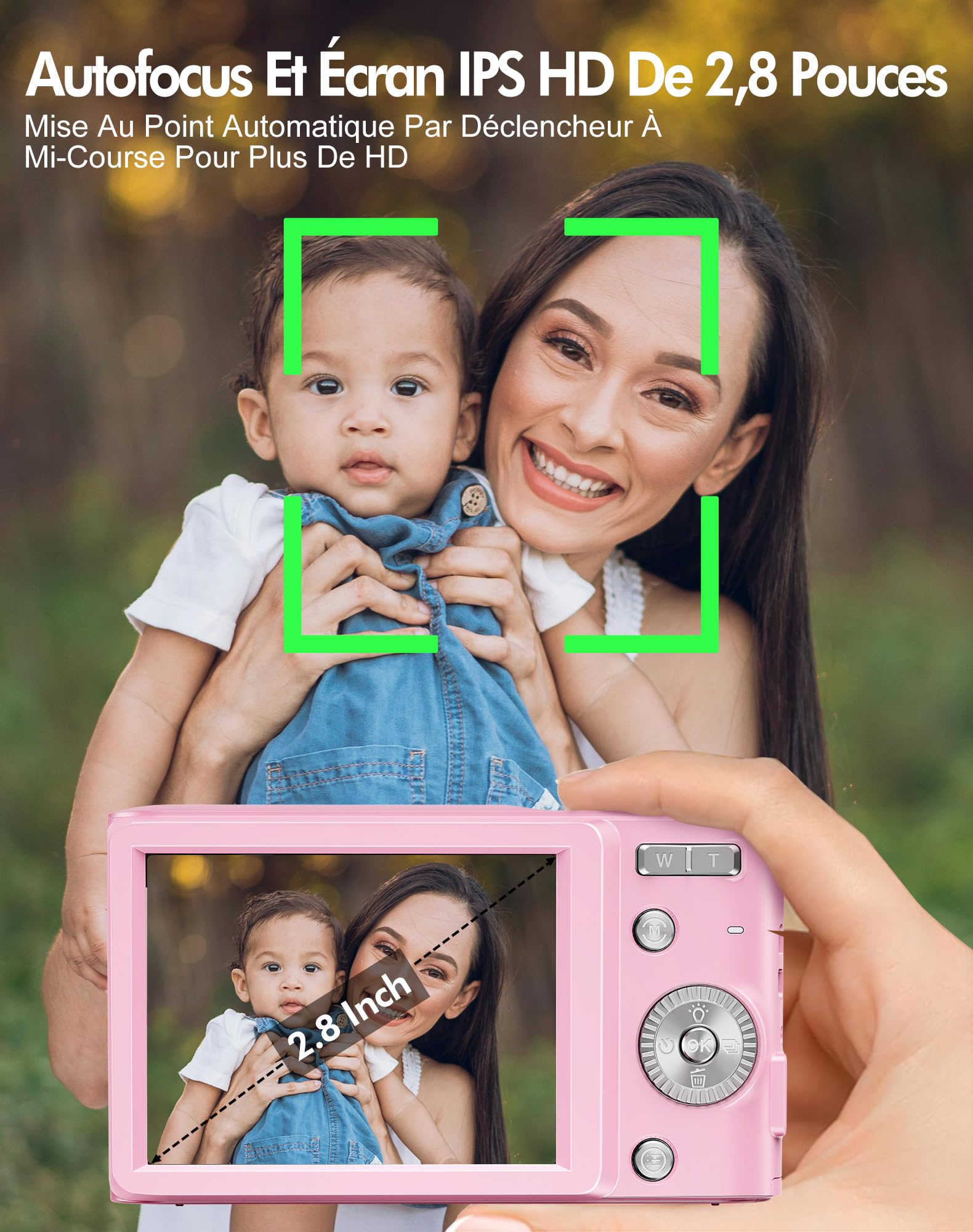Appareil Photo Numérique Compact Portable 4K, 50MP Autofocus Digital Camera avec Écran IPS 2,8", Zoom Numérique 16X, Carte Mémoire Micro 32 G et Batterie, pour Enfants, Adolescents et Débutant