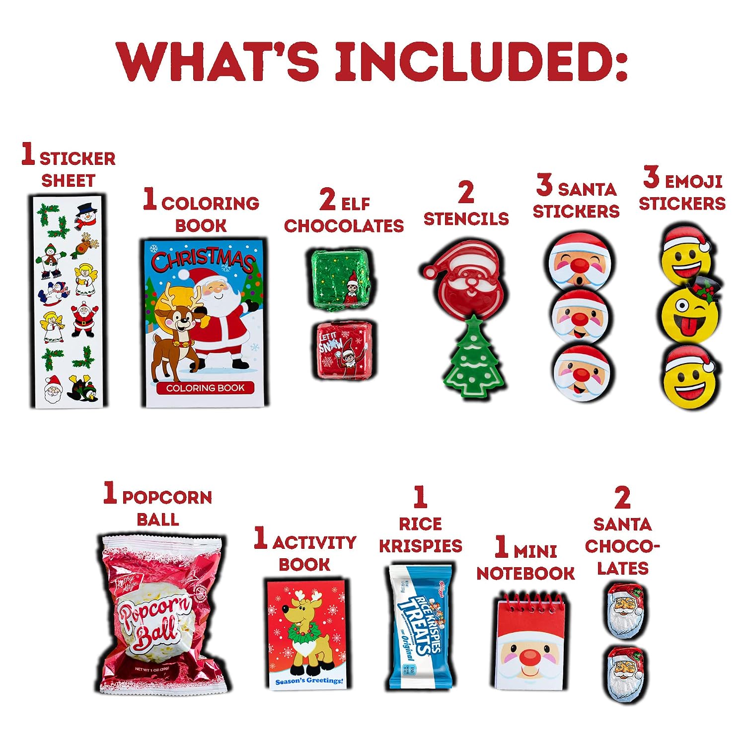 Christmas Stocking Stuffed (1ct) Candy Snacks Toys Chocolates already pre-filled Holiday Variety Assortment Stuffers Gift Present for Kids Children Grandchildren Boys Girls College Students Santa Red