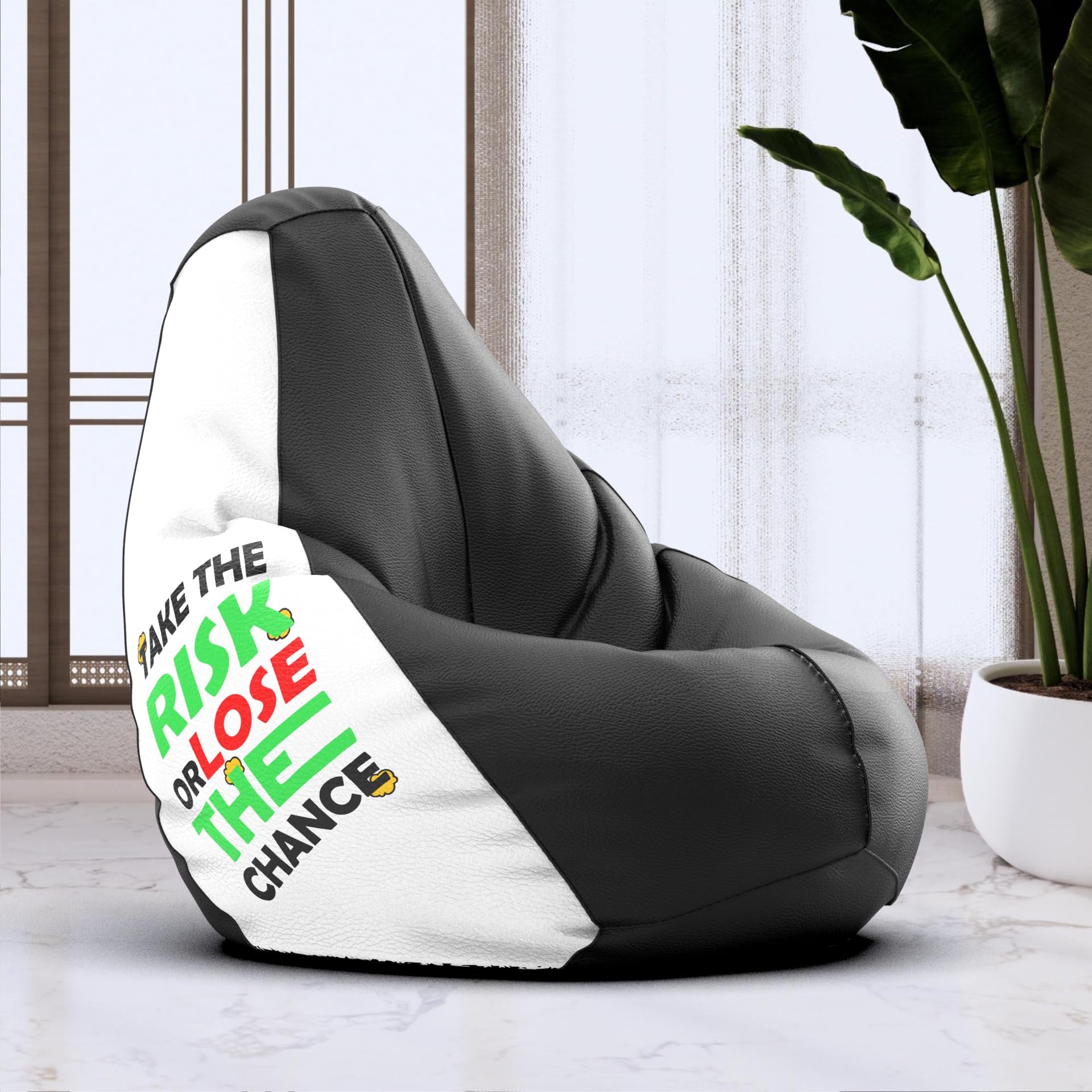 Bean Bag Chair Cover | Size: 2XL | Color: Take The Risk - Black White | Without Beans | Premium Leatherette Cover (CMF 3353)-image-42