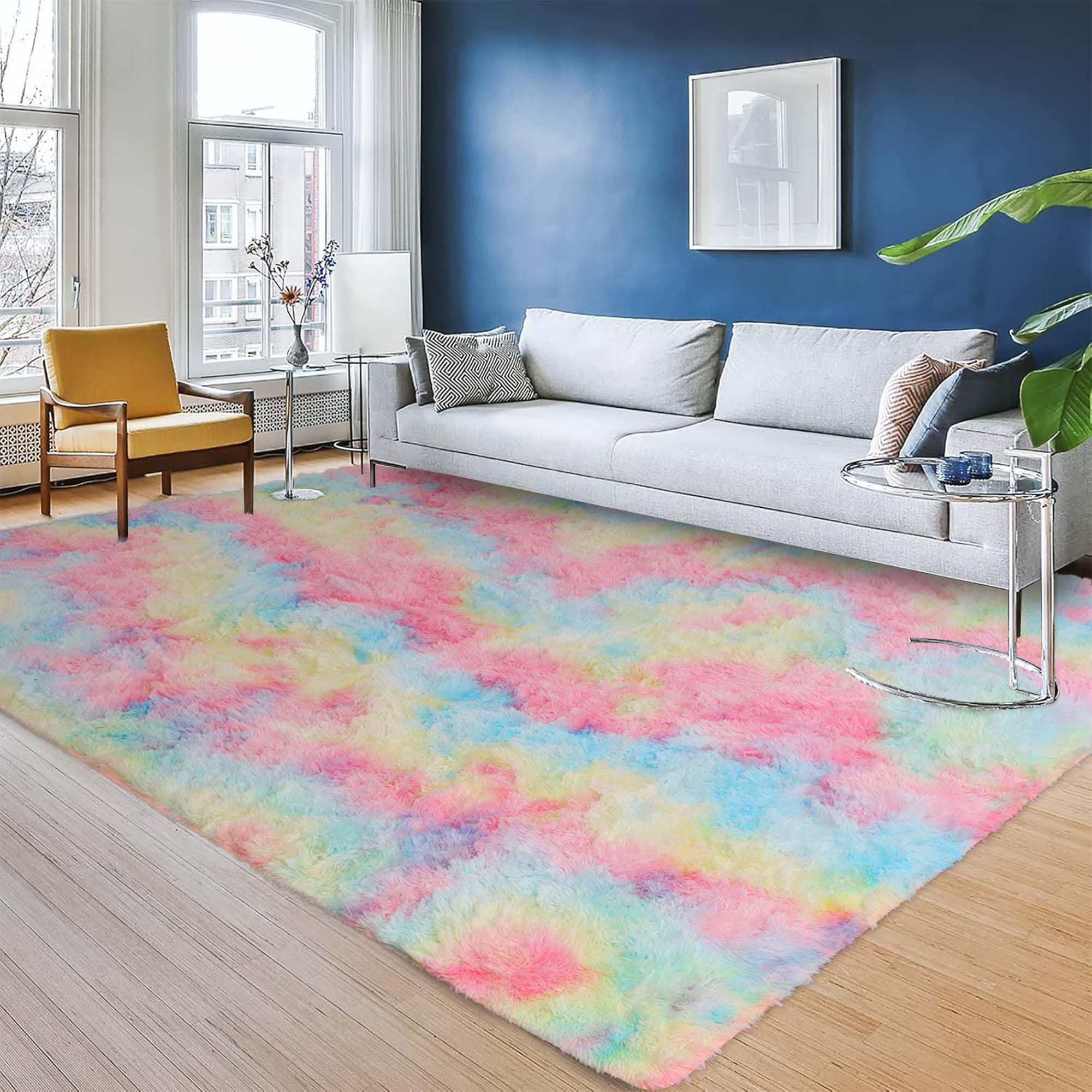 INSPIRE HOMEWARE Rugs Living Room Large 200x290 cm Soft Fluffy Rainbow Area Rugs for Bedroom Non Shedding Modern High Pile Carpet for Lounge Nursery Rug for Kids Room