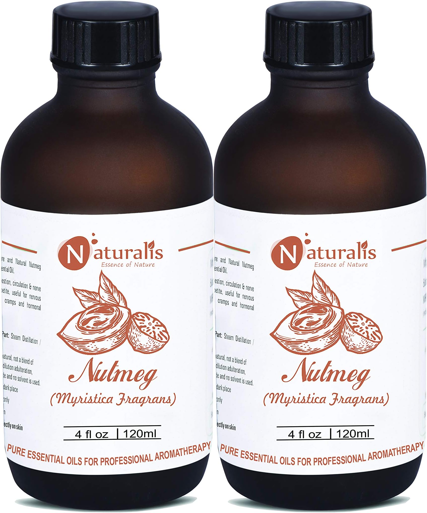 Naturalis Essence of Nature Nutmeg Essential Oil 100% Undiluted Pure and Natural Therapeutic grade for Joint and Knee Massage, Skin Care, Acne & Hair care - 120ml (Pack of 2)