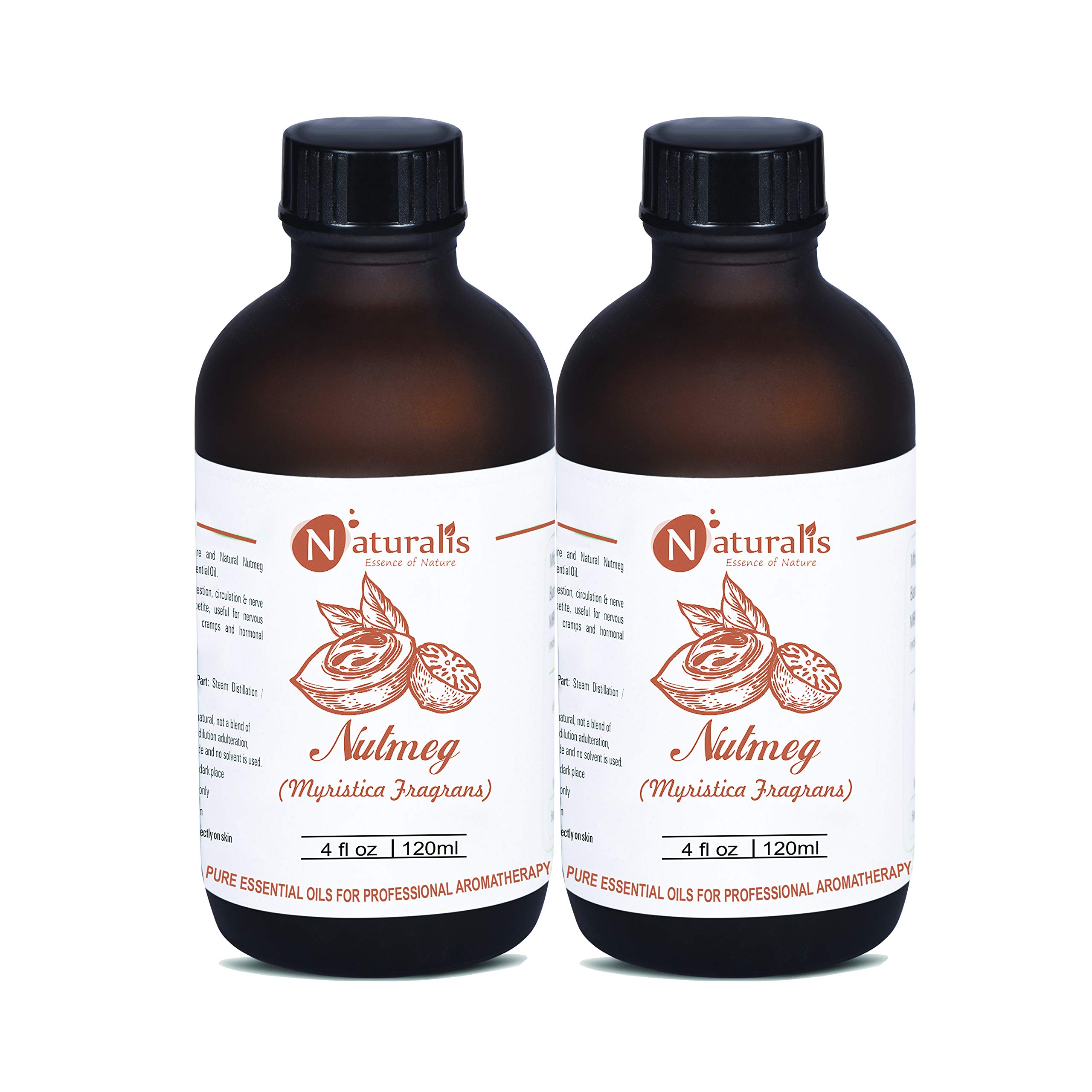 Naturalis Essence of Nature Nutmeg Essential Oil 100% Undiluted Pure and Natural Therapeutic grade for Joint and Knee Massage, Skin Care, Acne & Hair care - 120ml (Pack of 2)