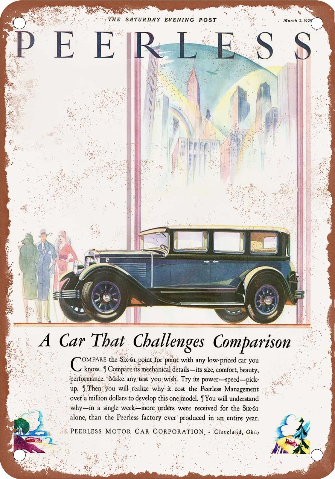 METAL SIGN - 1929 Peerless Vintage Ad 02 - Old Retro Rusty Look home decor