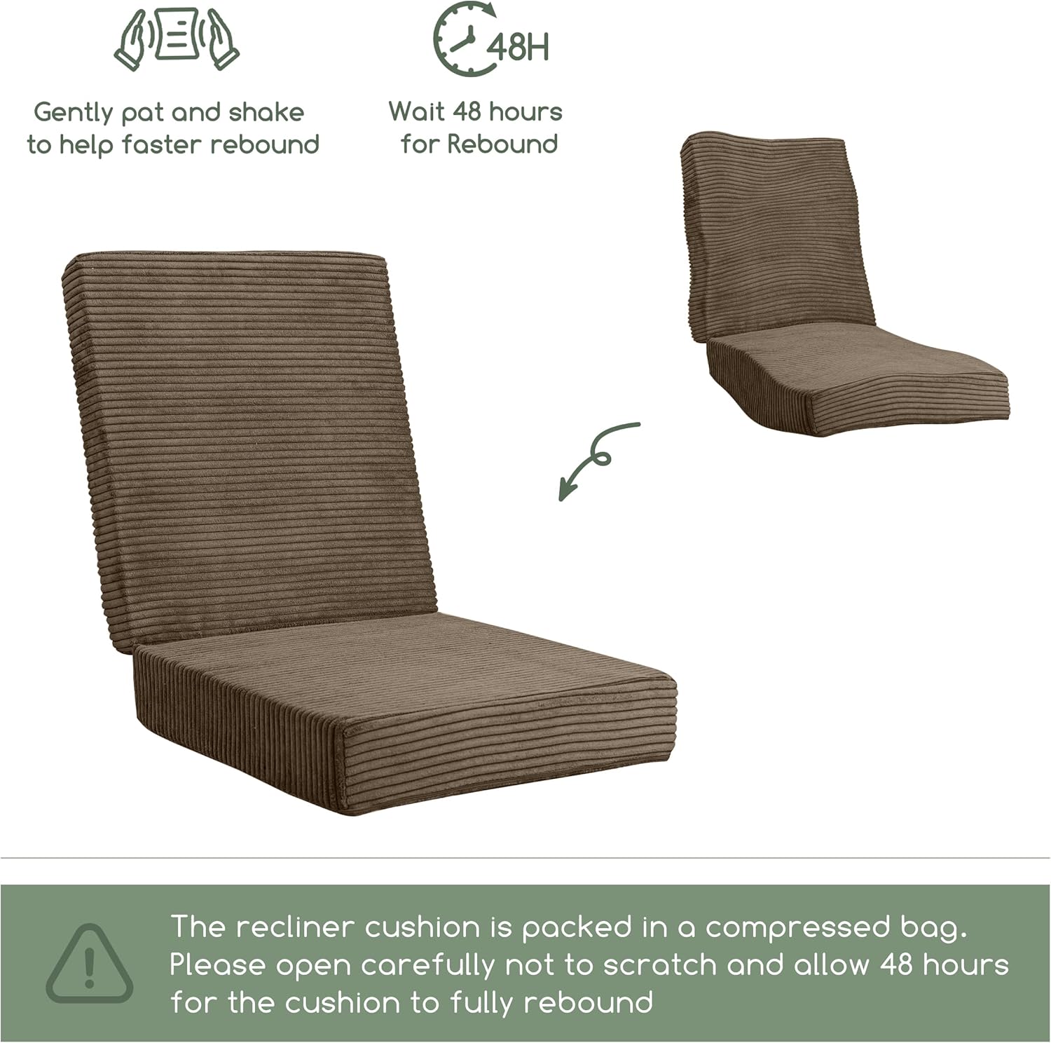HIGOGOGO Corduroy Recliner Chair Cushion with Lumbar Support Pillow for Elderly Long Sitting Soft Non-Slip 4" Thick Seat Pad for Seniors Buttocks & Back Pain Relief (Brown, 21" Backrest)