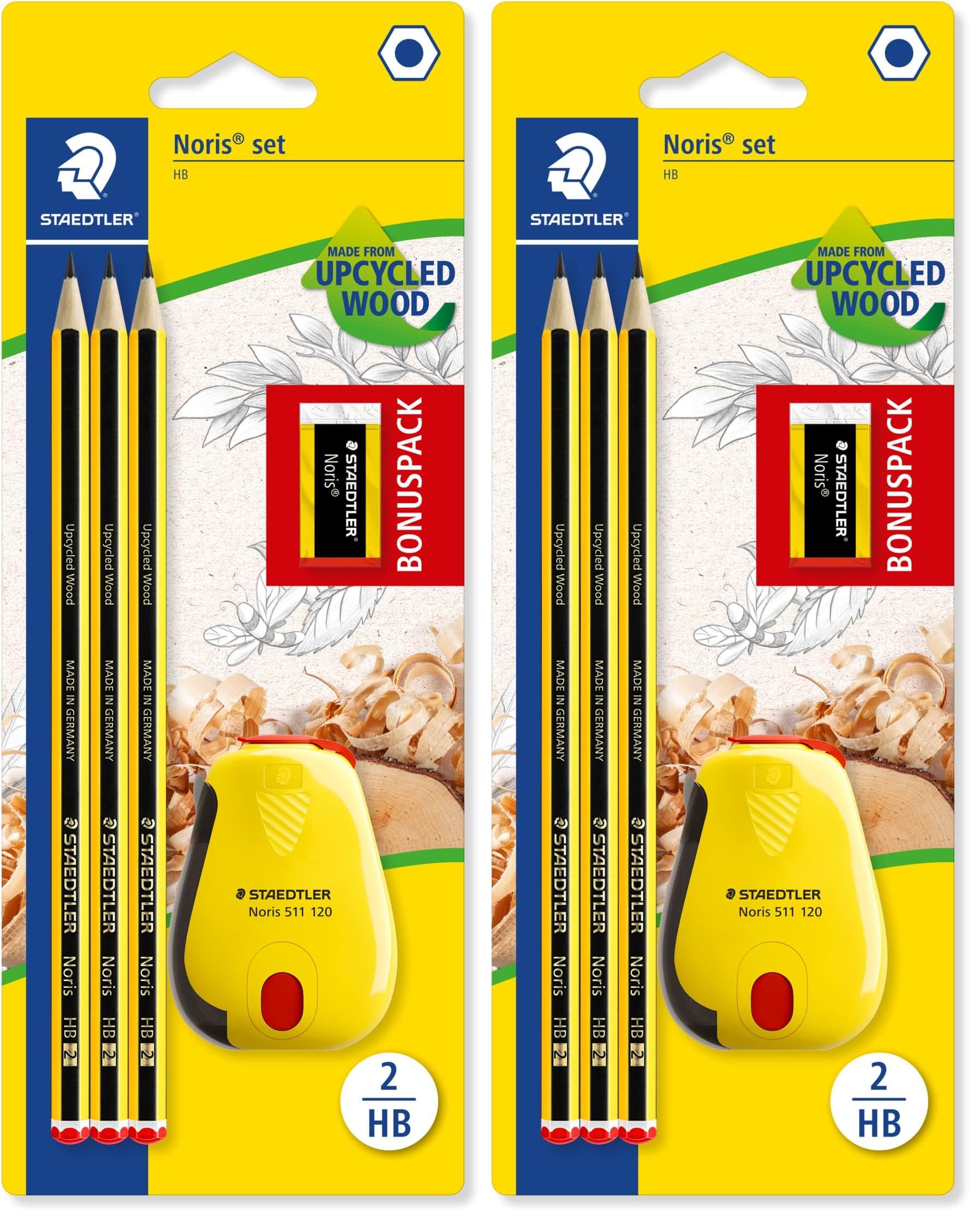 STAEDTLER 120 SBK3P2 Noris Edición Limitada Feliz Aniversario - Blister con 3 lápices de grafito Noris HB de Grafito, Afilalápices con depósito Noris + GRATIS goma de borrar Noris (Paquete de 2) oferta Amazon