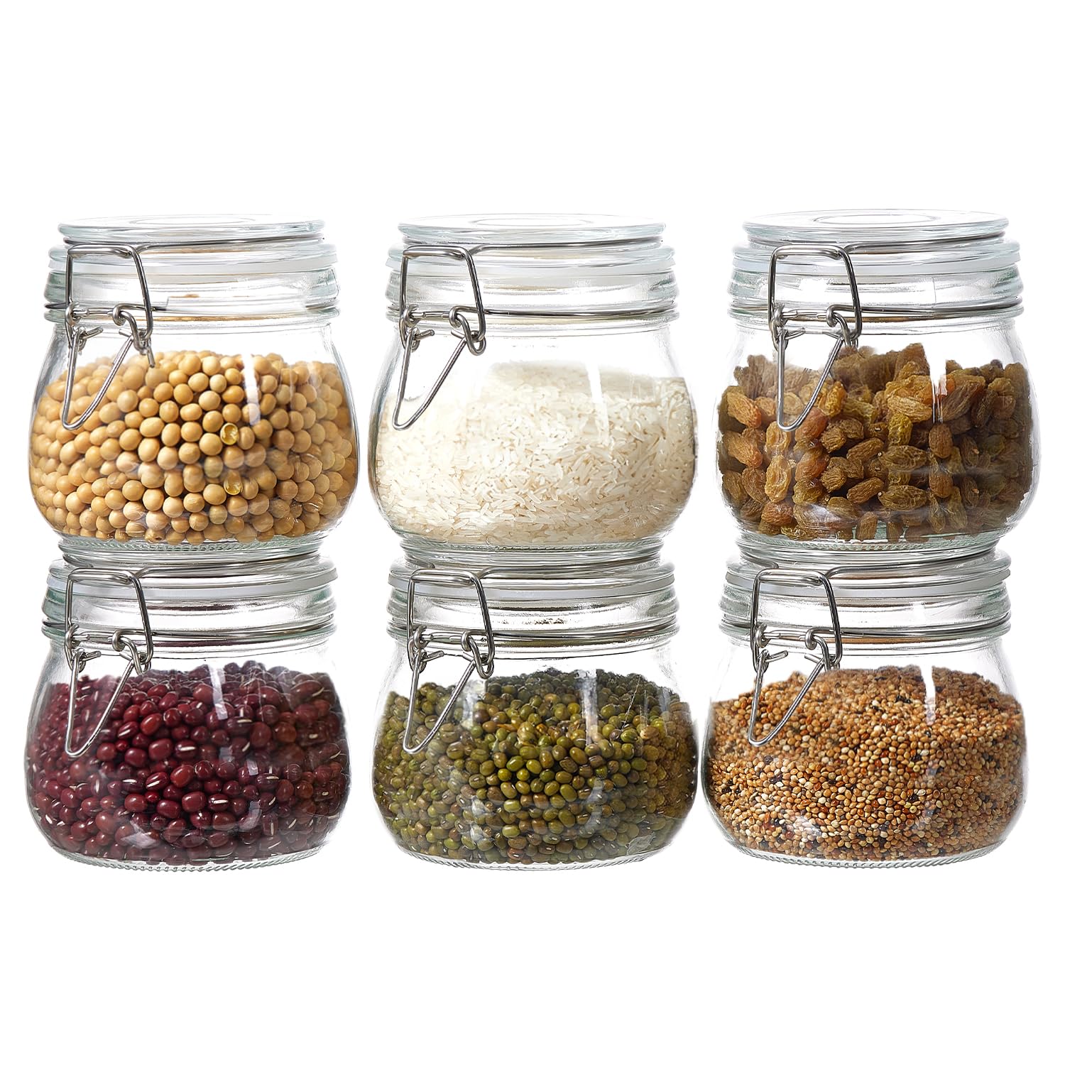 Ulodimi 6 Pack 17oz Glass Food Storage Jars with Airtight Lids