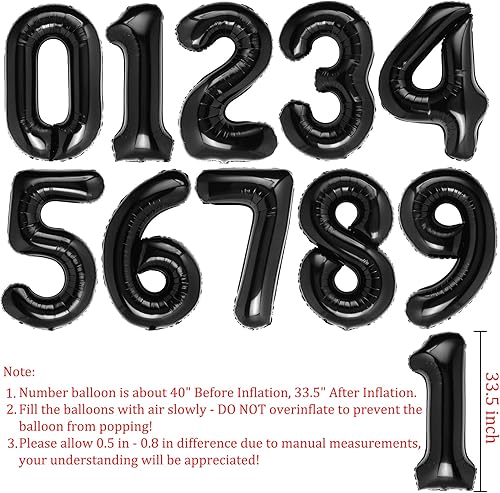 Miniatura 2 de Globo de aluminio negro de 40 pulgadas con el número 2, globos gigantes gigantes para fiesta de 2 cumpleaños, globos de aluminio Mylar helio para