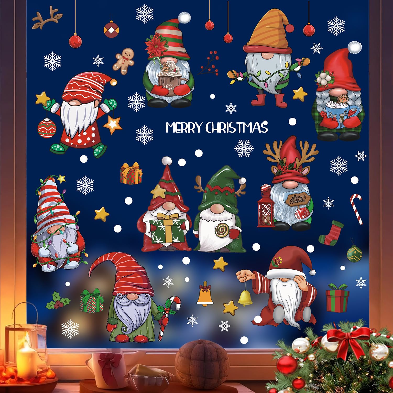 HPNIUB Christmas Window Clings,Xmas Santa Claus Wall Stickers,Dwarf Snowman Wall Decals,Red Christmas Window Clings,Winter Snow Frozen Themed Decals for Home Room Office Nursery - Image 2