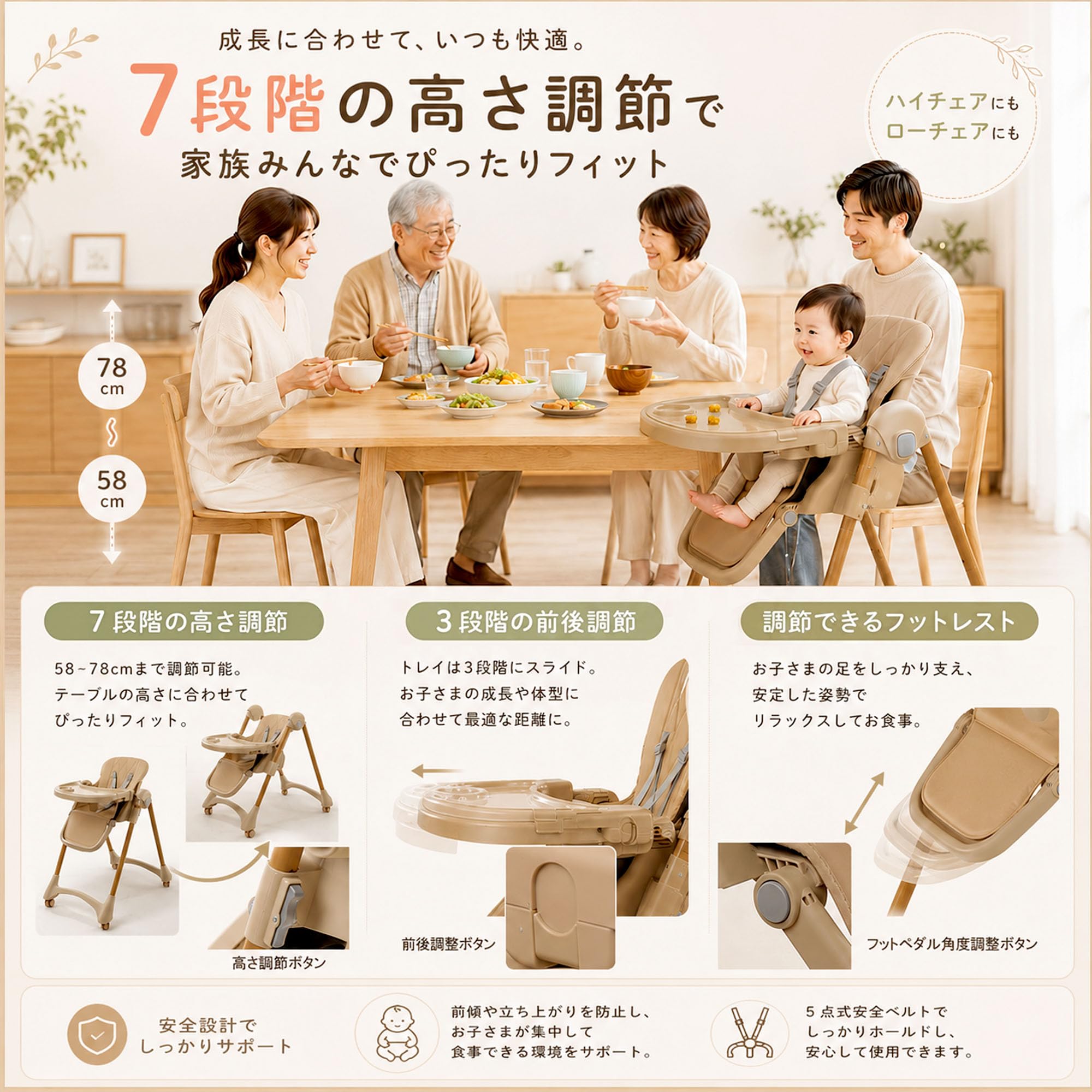 Amazon | ベビーチェア ハイローチェア 折りたたみ 6ヶ月～3歳対応