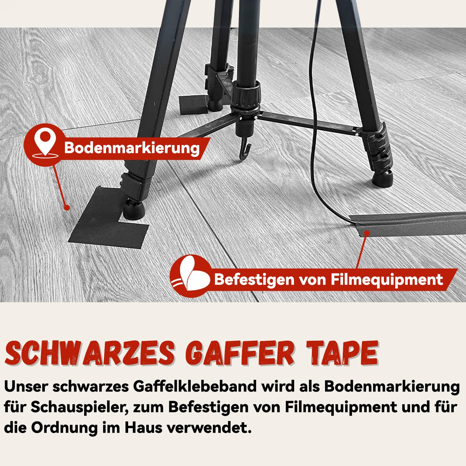Birllaid Schwarzes Gaffer Tape 1inch x 30 yards -Schweres Gaffer Tape für Kabel, Fotografie, Theater Bühne Setup, Innenarchitektur, Rückstandsfrei, nicht reflektierend, leicht zu reißen