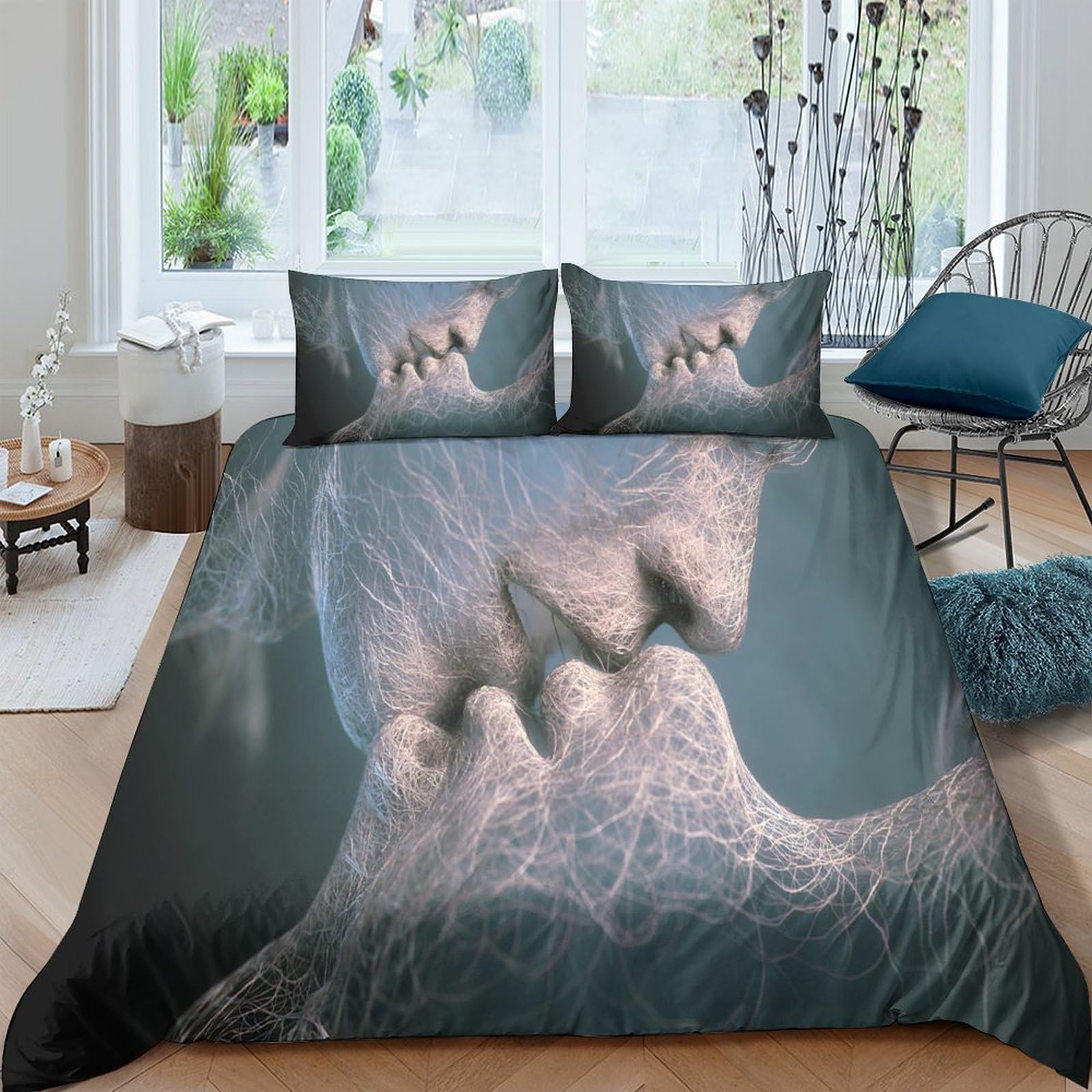 Ctjqhvkz Style-9 3D Printed Abstract Romantic Kiss Fitted Sheet Microfiber Artistic Bed Cover For Bedroom Guest Room Decor Machine Washable Single（135X200cm）