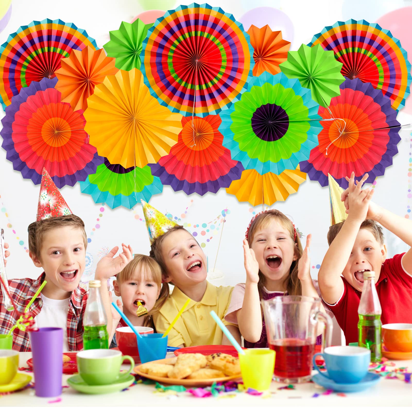 Hängende Papierfächer Fiesta Party Dekorationen Zubehör, 24 Stück Foto-Requisiten für Cinco De Mayo Karneval mexikanisches Thema Taco Dienstag bunt Kindergeburtstag Babyparty Party, mehrfarbig