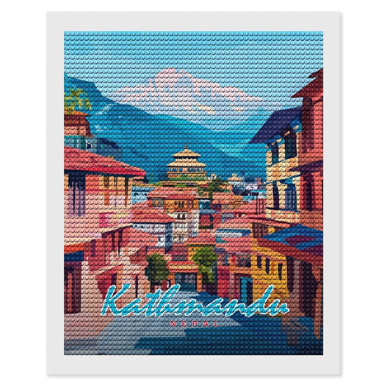 Junmoney Kathmandu Cityscape Diamond Art Canvas 16"x20", Decorate Your Room, Mindful Craft Activity, Cosy Home Accent, Thoughtful Handmade Gift