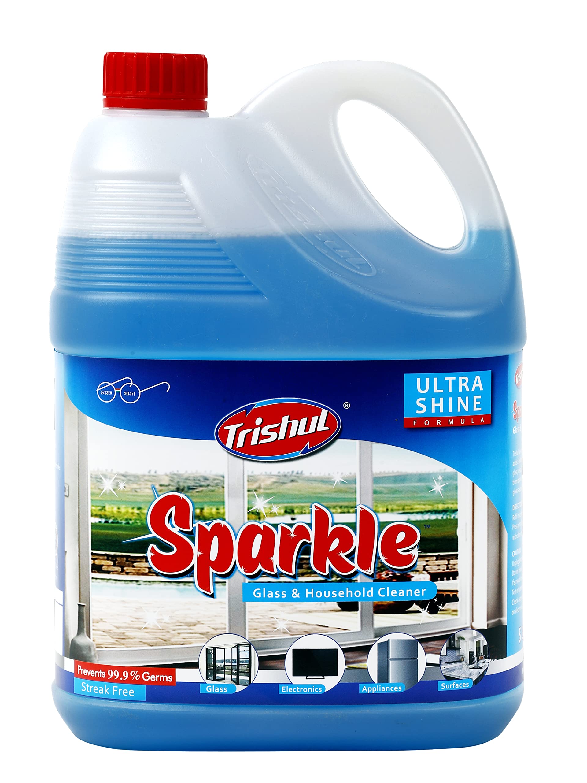 Trishul Sparkle Glass Cleaner | Mirror Cleaner | Glass Polish | Pro Glass & Multi-Surface Cleaner & Disinfectant | Sparkling Glass Wipe | 5 Ltr (B099S47BTG) Amazon Price History, Amazon Price Tracker