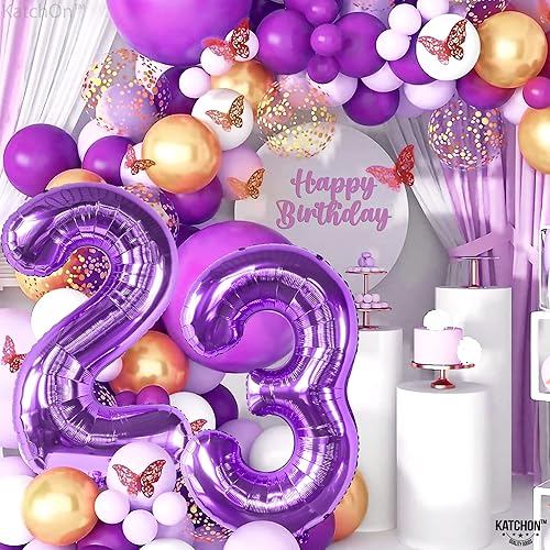 Miniatura 7 de KatchOn, Globos morados del número 23, grandes, 40 pulgadas, 23 globos morados para decoraciones de cumpleaños de 23 años para hombres, decoraciones
