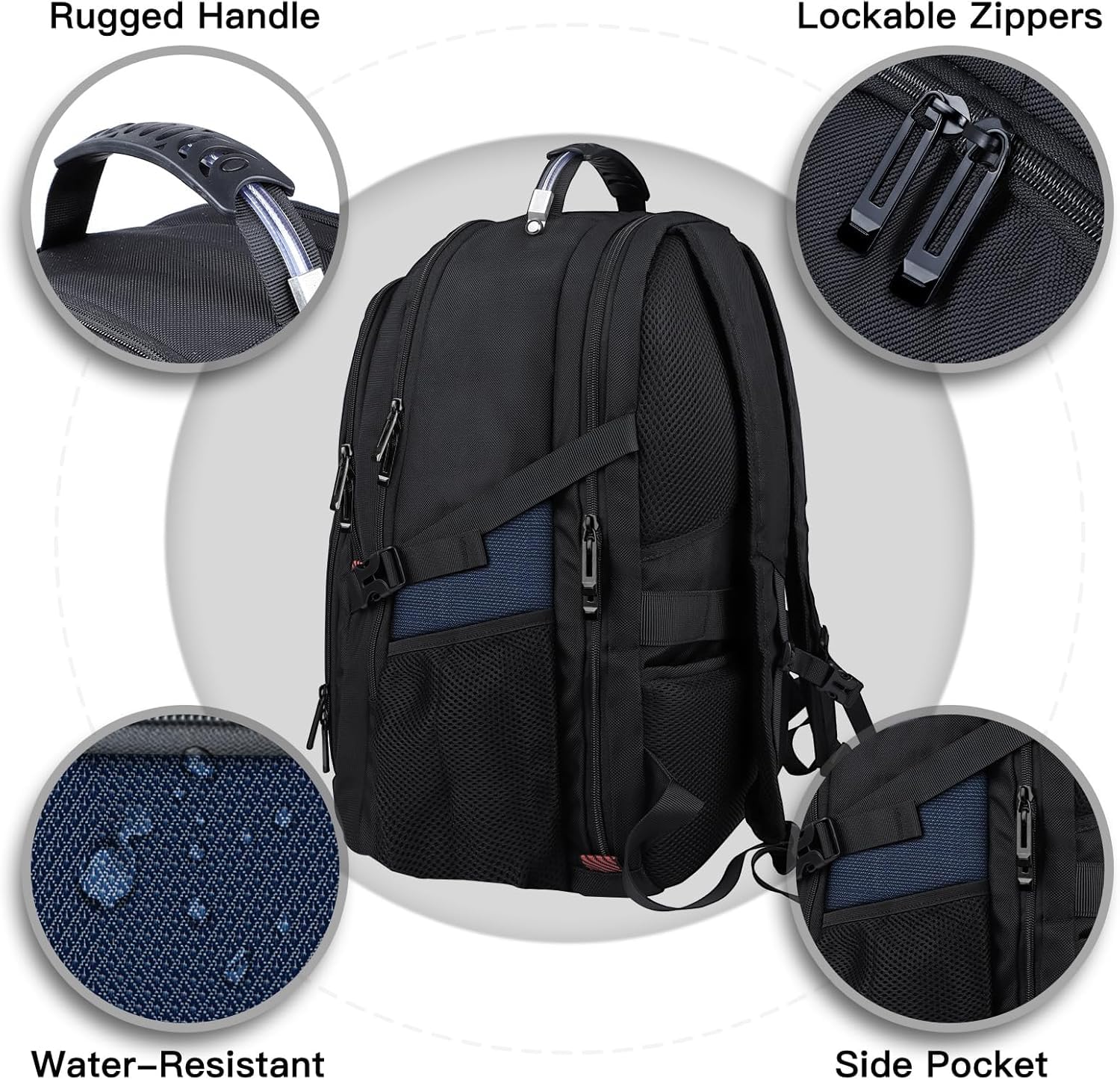 ANTERK Zaino extra large, zaino da viaggio, zaino per computer portatile, zaino resistente all'acqua TSA da 17,3 pollici, Blu, L, Zaino da viaggio