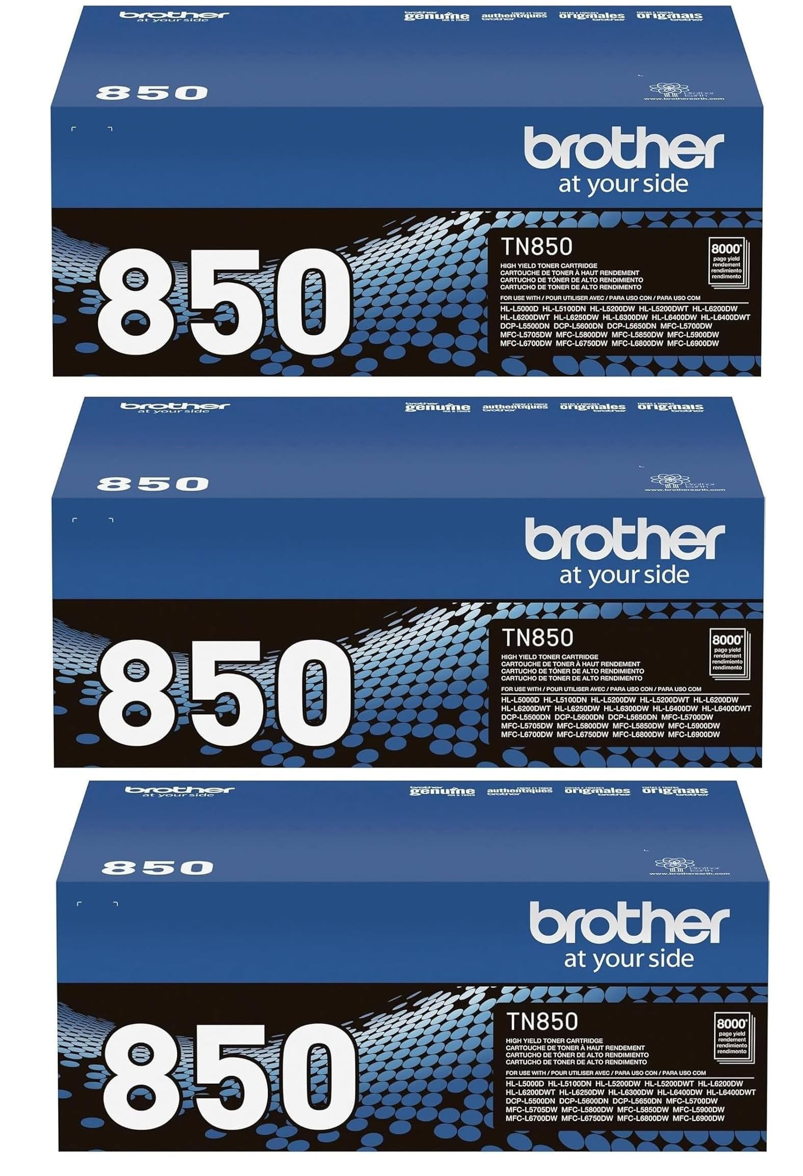 Amazon.com: Brother Genuine TN850 3-Pack High Yield Black Toner