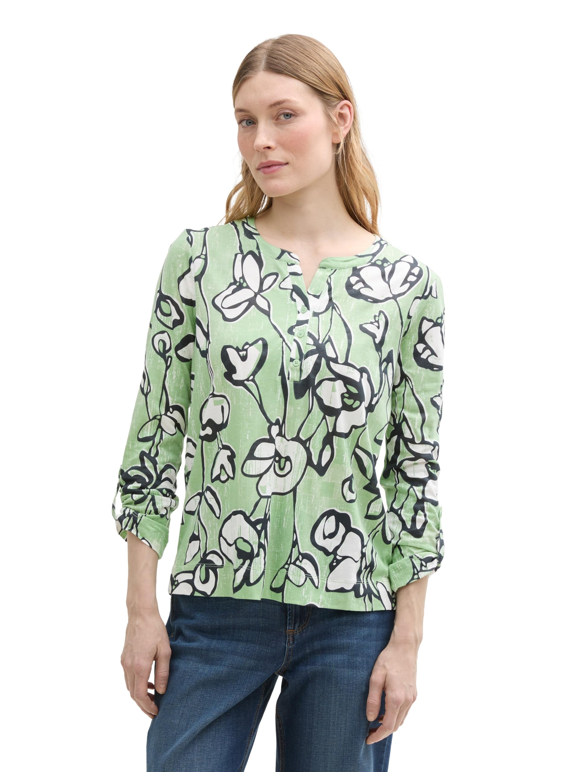 Tom Tailor Damen Henley Langarmshirt mit Muster