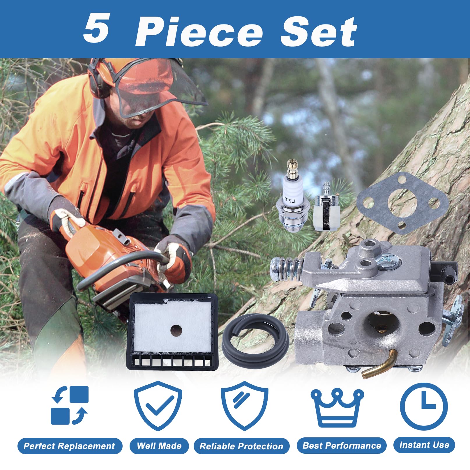 Kit de Carburateur pour Echo CS3000 CS3400 CS3450 CS300 CS301 CS305 CS306 CS340 Tondeuse kit Carburateur Filtre Essence Filtre a Air Tuyau Bougie D'allumage A021000232