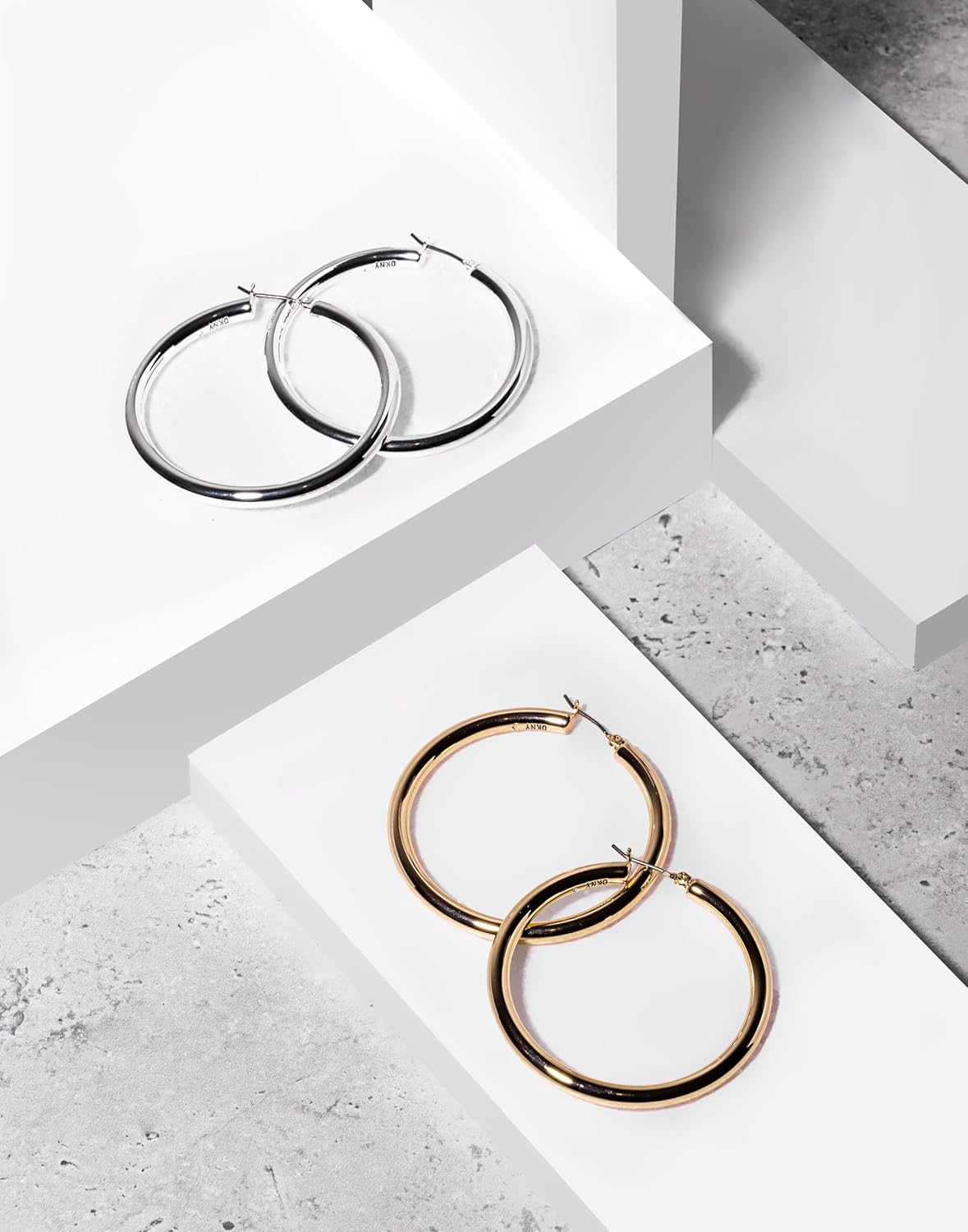 DKNY Wide Hoop Earrings - Trendy Fashion Jewelry for Women - Great Gift for Women - Silver Hoops, 50mm
