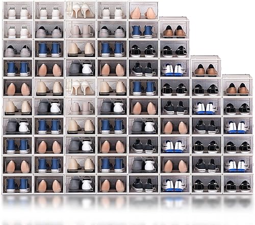 Paquete de 72 cajas de zapatos de plástico transparente apilable, organizador de zapatos para armario, organizador de sombreros, organizador de
