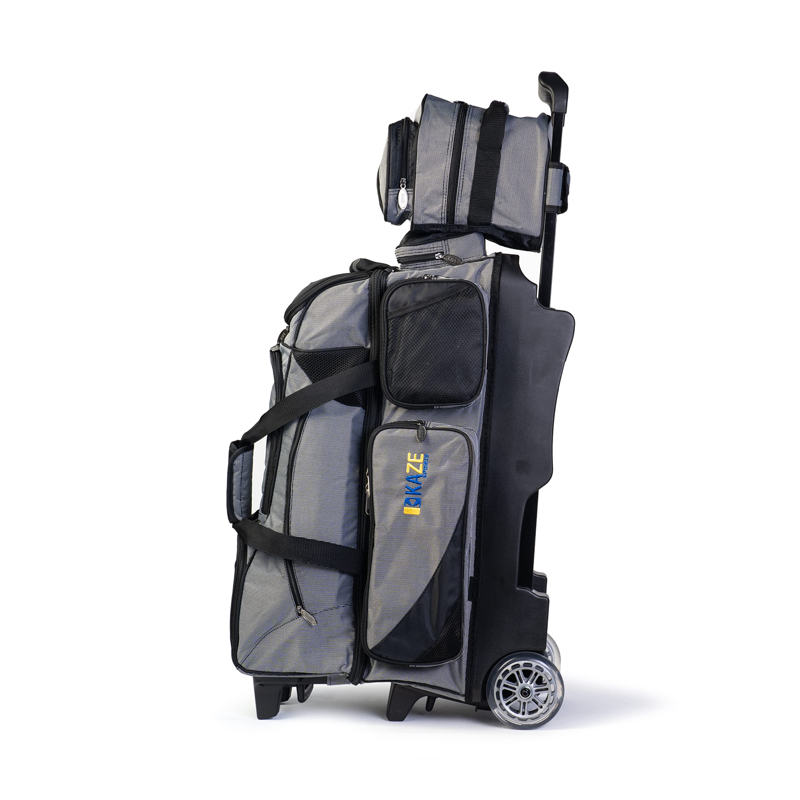 KAZE SPORTS 4 Ball Bowling Roller + 1 Ball Add On Spare Tote (Black-Gray)