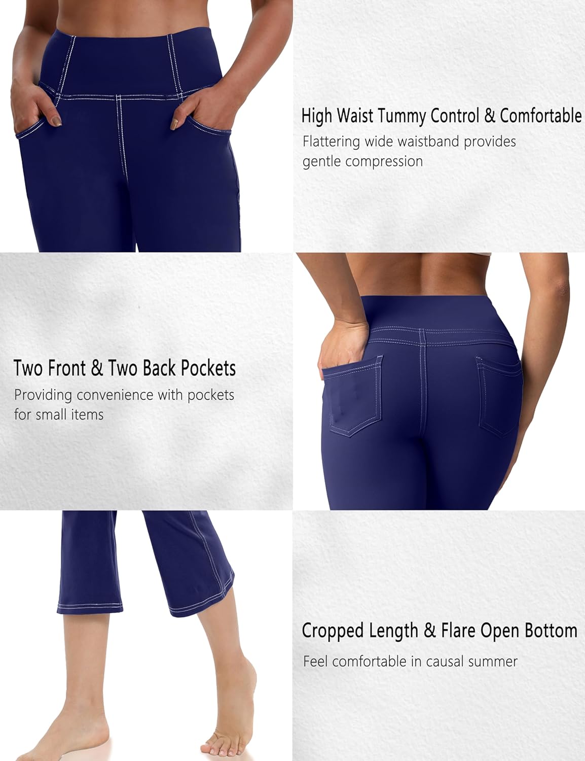 Women's Yoga Capri Pants High Waist Capri Leggings with Pockets Tummy Control Crop Pants Straight Leg 21" - Image 3