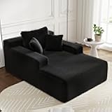 Novilla Oversized Chaise Lounge Indoor, Corduroy Cloud Couch Boneless Chaise Lounge Chair Indoor Deep Seat Reading Chair, 66‘’L x 46‘’W Boneless Couches for Living Room, No Assembly Required, Black