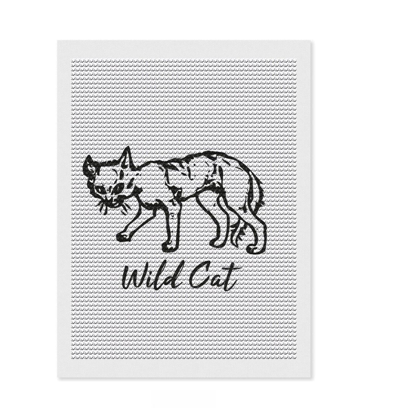 Junmoney Wild Cat Line Ilustration Diamond Art Kit 12"x16", Satisfying Creative Project, Creative Leisure Activity, Cosy Home Accent, Christmas Gift