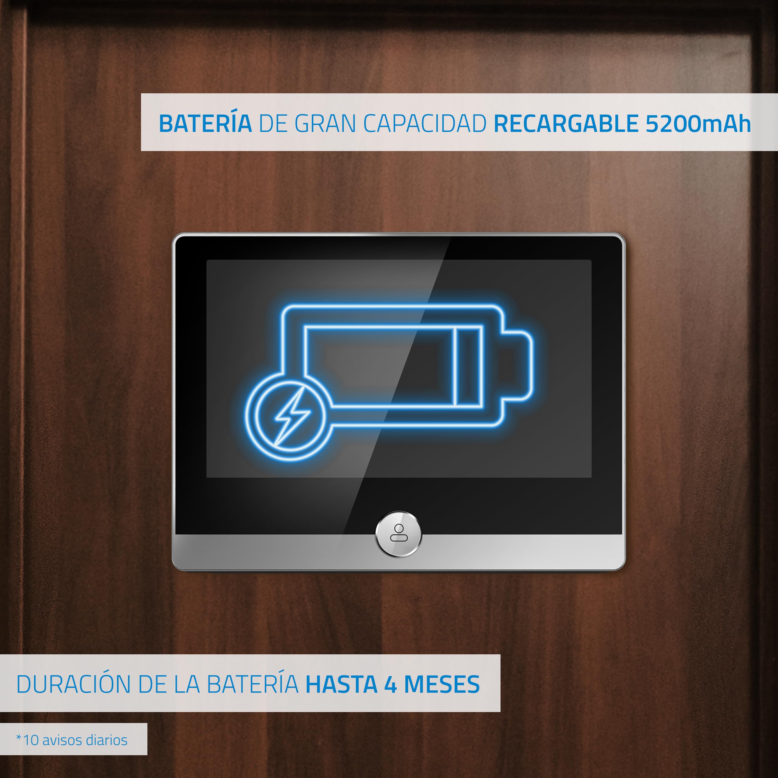 NIVIAN Mirilla Digital WiFi - Cámara vídeo Full HD con Batería y Timbre, Audio Bidireccional, Detección PIR y Visión Nocturna | App y Control por Smartphone