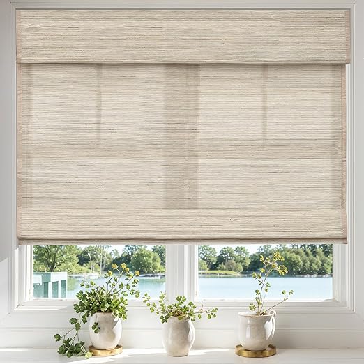 Moonice Cordless Roman Shades for Window, Pure Linen