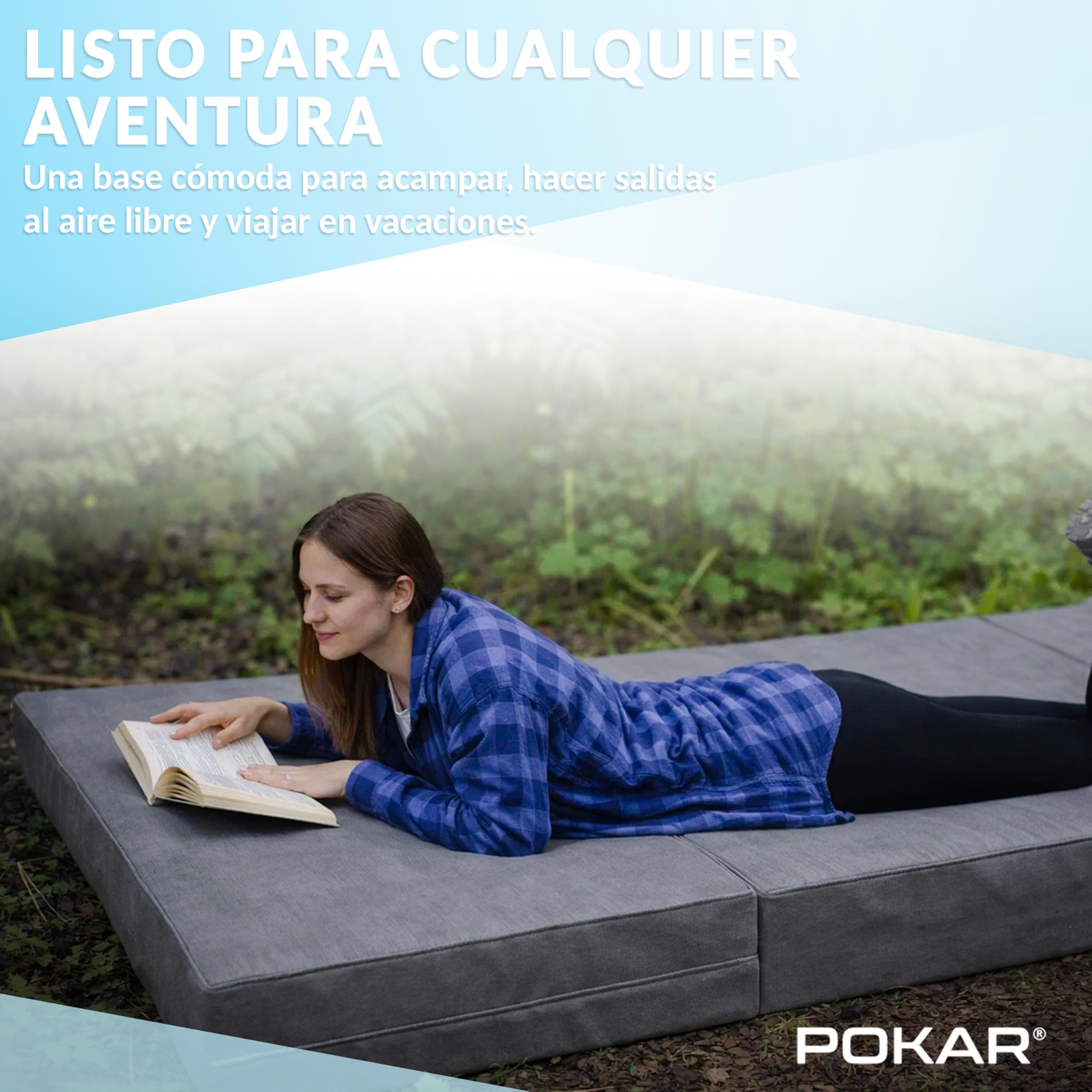 POKAR Colchón Plegable de 3 Piezas 80x195x15 cm Repelente al Agua | Colchón de Espuma Extra Grueso | Cama de Invitados y Camping | Colchoneta de Viaje | Certificado Oeko-Tex Gris