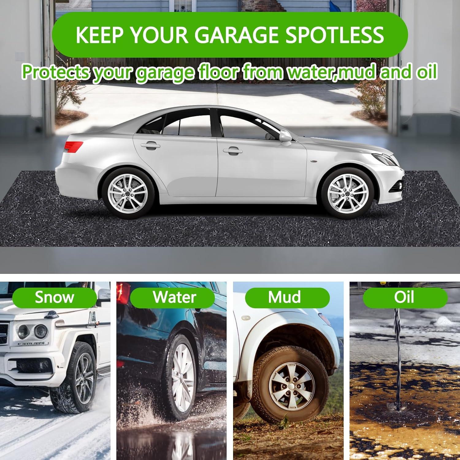 Garage Floor Mat, 60" x 72" Oil Spill Mat for Under Car, Heavy Duty Garage Mat with Rubber Backing, Absorbent Pads for All Types of Spills, Durable, Reusable