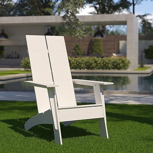 Miniatura 2 de Flash Furniture Sawyer Modern Commercial - Silla Adirondack de 2 láminas con respaldo  Silla de descanso comercial de poliresina blanca para todo