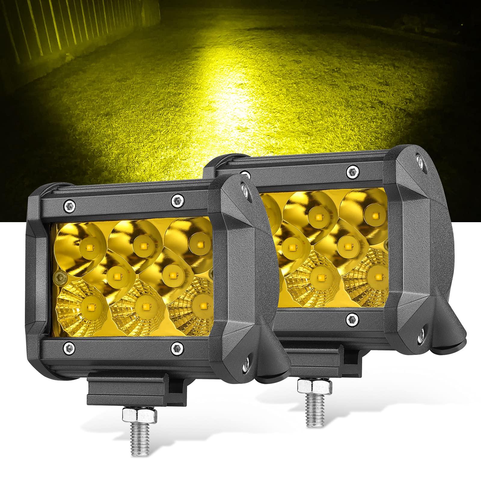 Teochew-LED 2PCS 4 Inch LED Pods Yellow LED Light Bar Amber LED Work Lights 96W Spot Flood Combo Off Road Driving Lights Fog Lights for Trucks SUV ATV UTV Car Boat Bumper