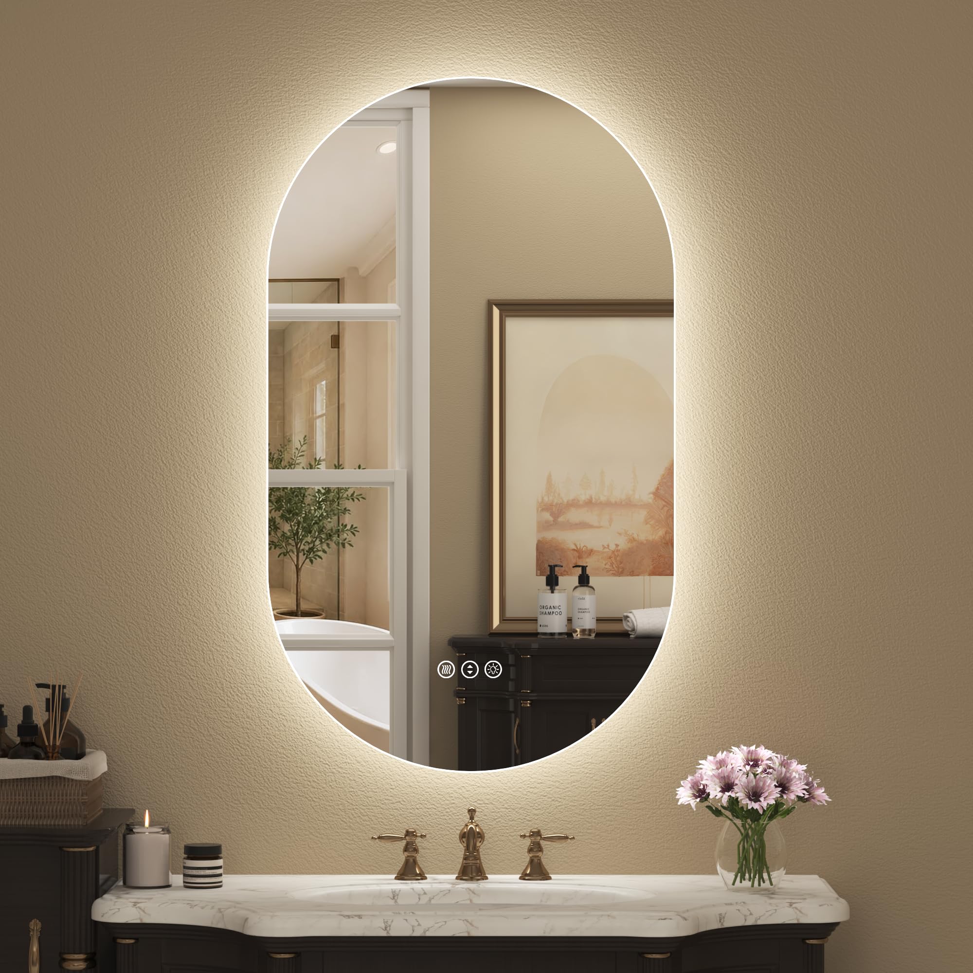 20x36 Inch Oval Backlit LED Bathroom Mirror