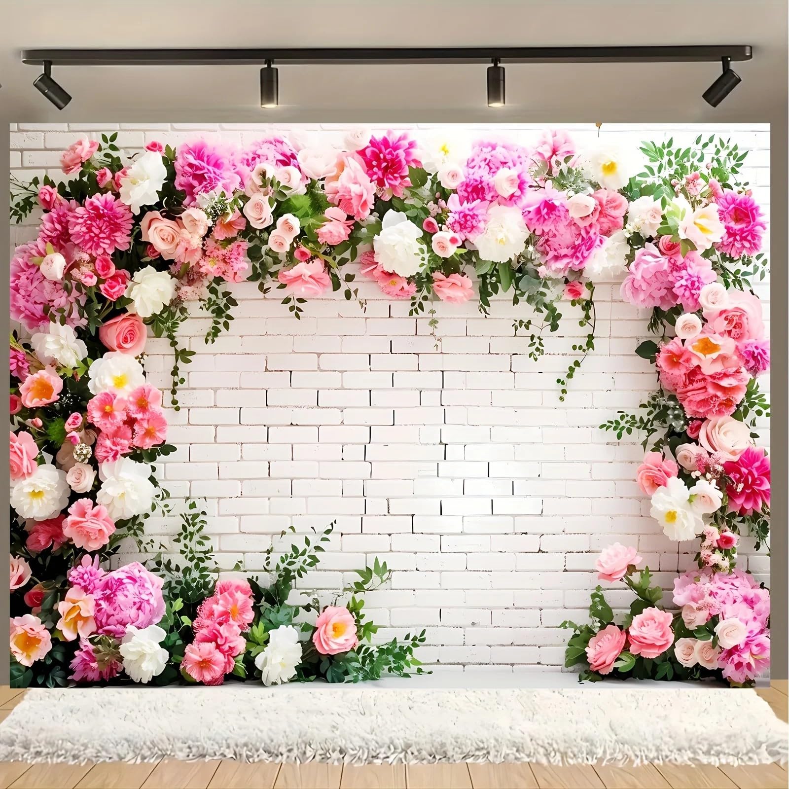 Wszechstronna kwiatowa dekoracja ścienna - idealna na urodziny, baby shower i nie tylko - winyl, bez konieczności zasilania kwiatowa dekoracja na baby shower 440 x 300 cm