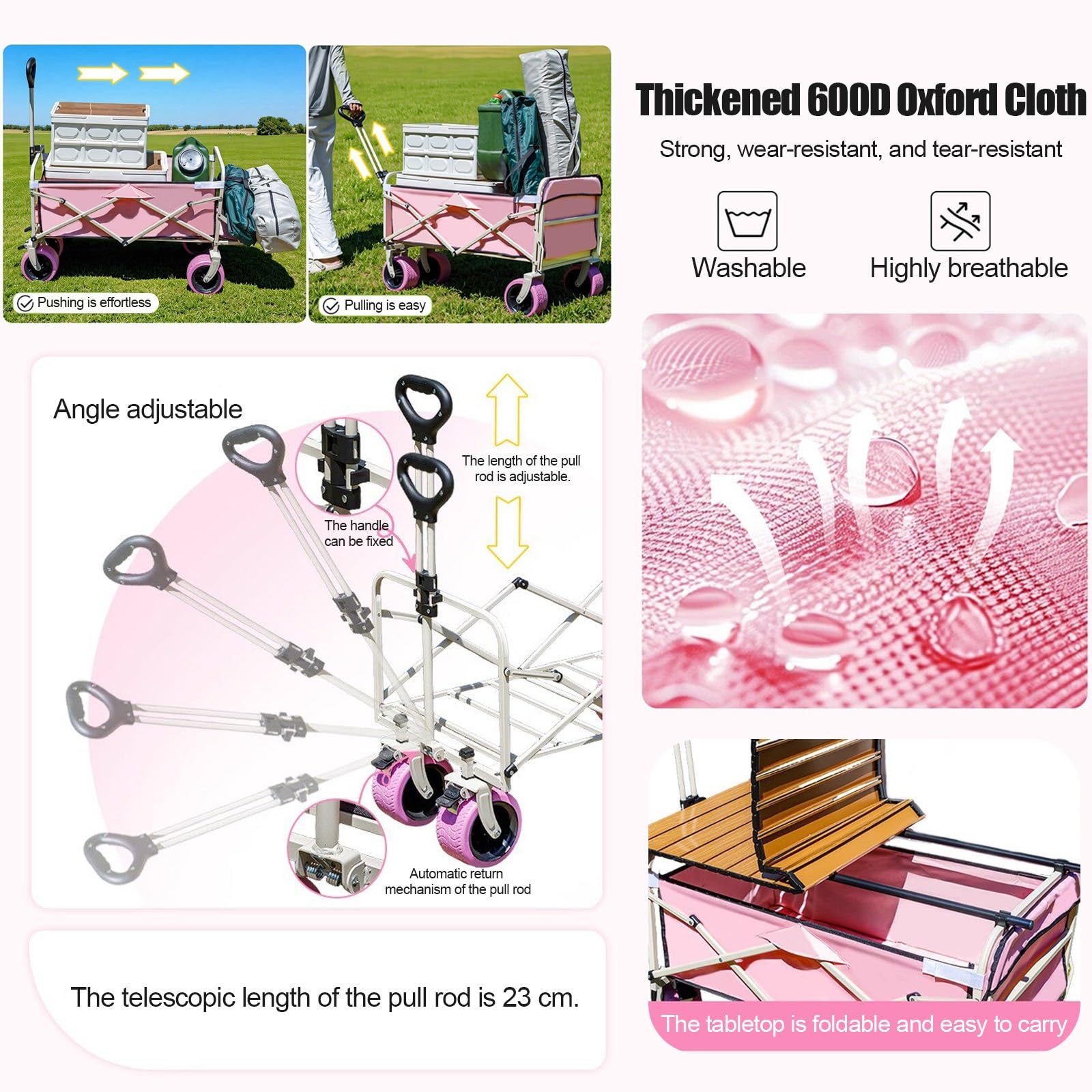 HARELA Genérico Puesto de Mercado con Toldo, Móvil de Venta Ambulante de Comida, Carrito de Comida callejera con Ruedas para Tiendas Mercados(Pink)