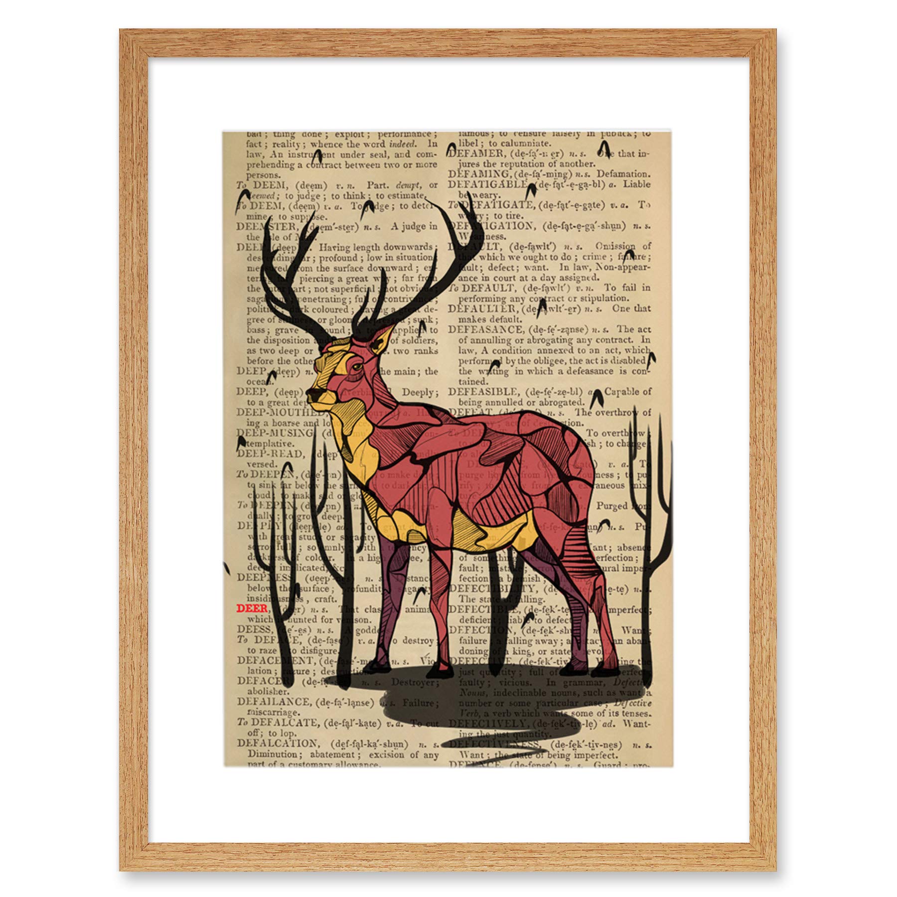 Wee Blue Coo Upcycle Dictionary Stag Deer Artwork Framed Wall Art Print 12X16 Inch