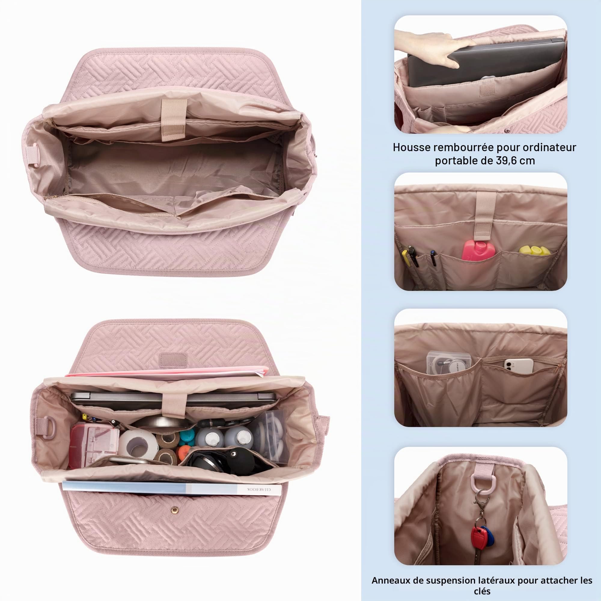 Fasrom Sac d'infirmière avec Compartiment pour Ordinateur Portable | Avec Pochette Rembourrée 15.6", 2 Couches Séparées, 3 Emplacements Stylos, 4 Poches Intérieures et Extérieures pour Étudiants