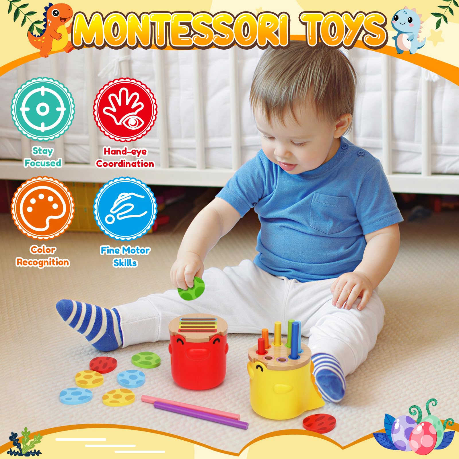 Montessori Toys for 1 2 3 Year Old Boys Girls: Wooden Colour Sorting & Stacking Cups Gifts for 2-3-4 Year Old Kids Learning Fine Motor Skills Educational Sensory Toys for Toddler Birthday Gifts - 2