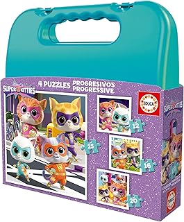 Comprar Educa - Set de 4 Puzzles Infantiles progresivos de 12,16,20 y 25 Piezas | SuperKitties. Presentado en un maletín para Que niñas y niños se atrevan con Distintos Niveles de dificultad (20341) The Forest Stewardship Council