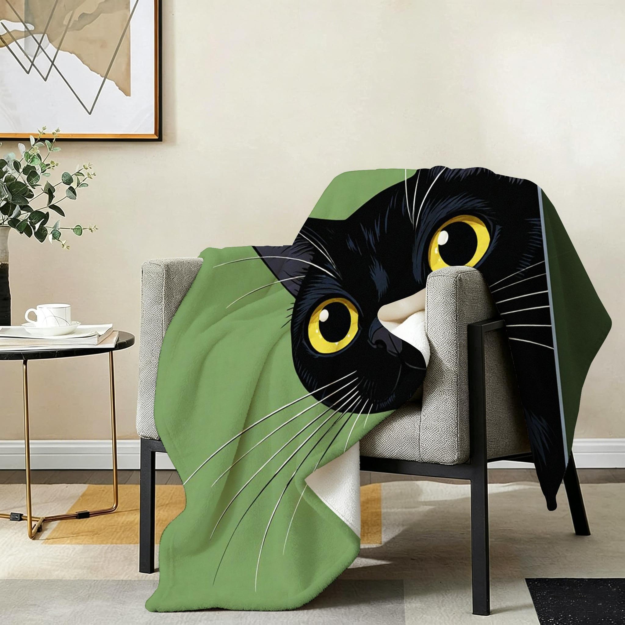 Coperta Pile Matrimoniale 240x260 cm Gatto Nero, Coperta XXL Super Morbida Multiuso Come Copriletto o Plaid da Salotto, Calda e Leggera, Protezione dal Freddo, AW5742