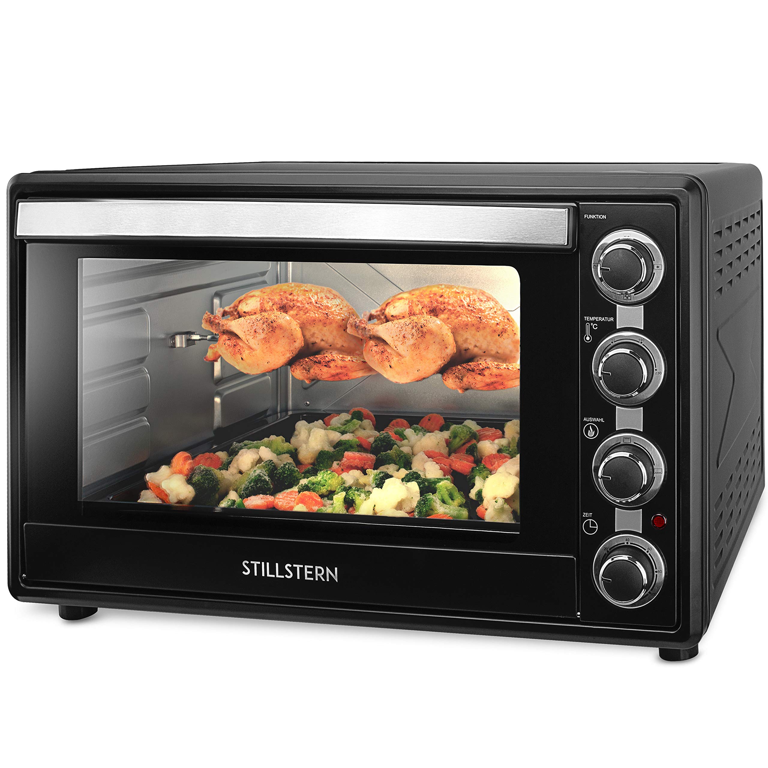 Stillstern Forno Elettrico a circolazione d'aria (60L) con 2x teglia,  guanti da forno, spiedo rotante, timer, illuminazione interna, 2200W, Mini  forno : Amazon.it: Casa e cucina