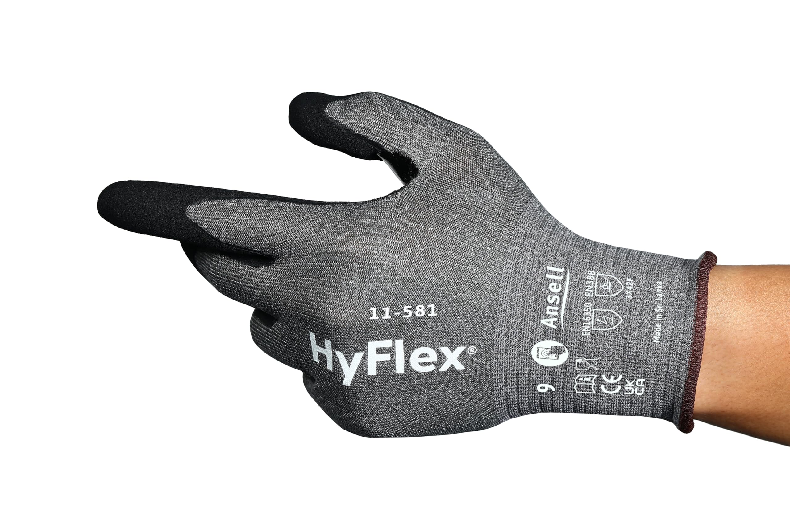 Ansell Hyflex 11-581 Safety Work Gloves Mechanical Protection, Size 8 (M), (12 Pairs)