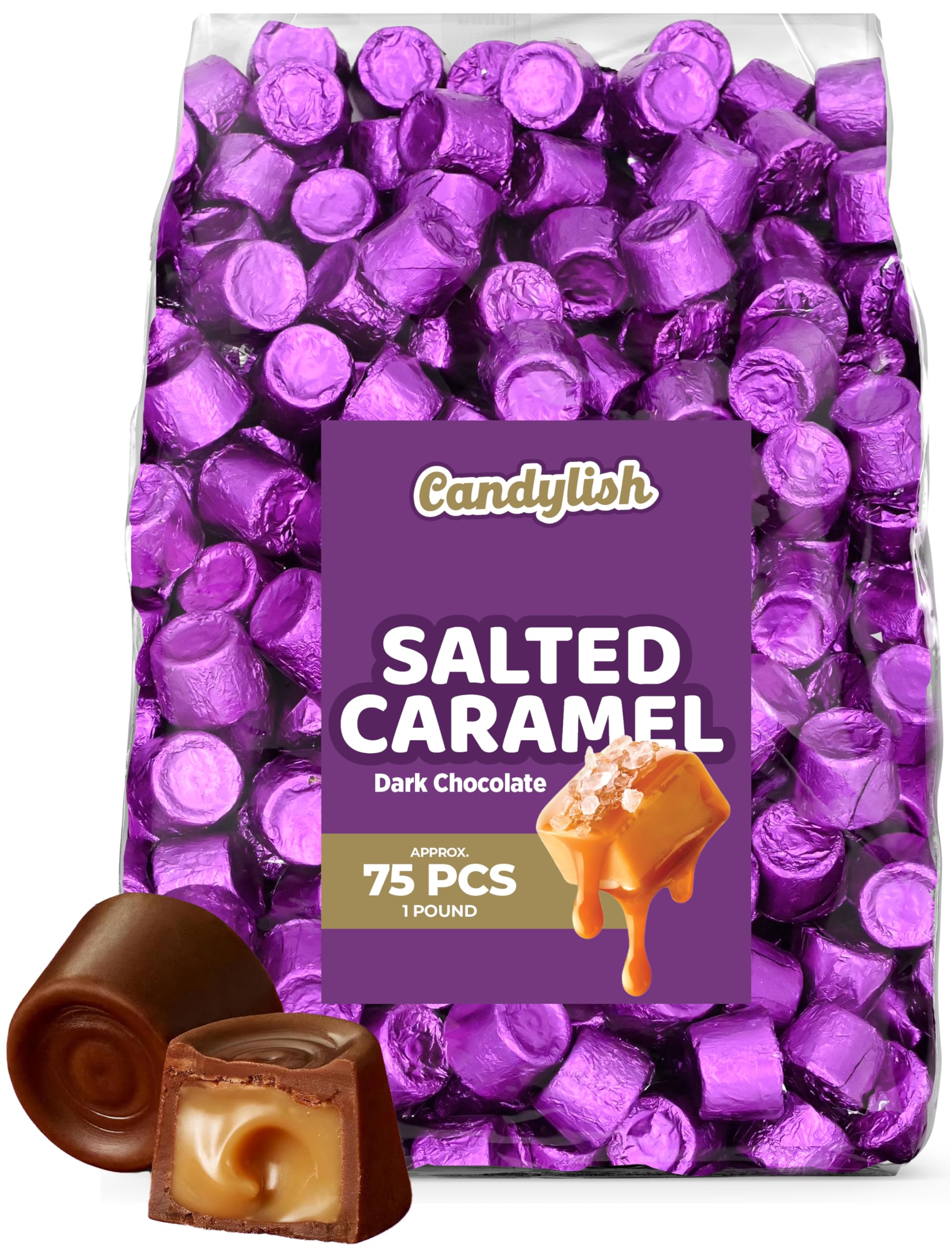 ROLO Salted Caramels in Dark Chocolate, 1 LB Bag - Sweet and Salty Gourmet Candy, Individually Wrapped in Purple Foil, Bulk Candy, Approx 75 Pieces
