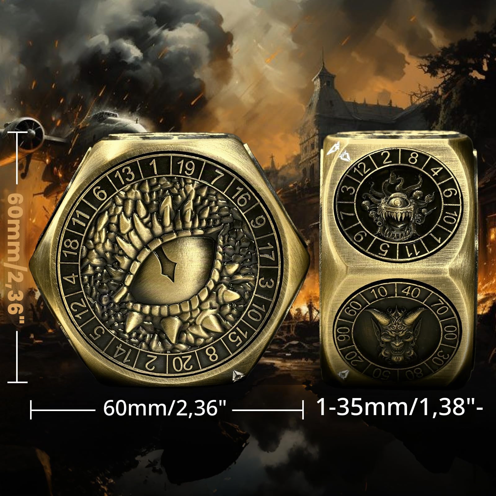 ZHOORQI 8-in-1 DND Würfel Set, Metall-Spinner-Würfel mit Zwei D20, 3D-Monster und leichtgängigem Drehmechanismus – Ideal für Rollenspiele, D and D(Dungeons and Dragons) Dice Geschenk(Black Bronze)