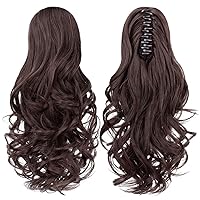 Vista 6 de SYXLCYGG Clip de pinza para cola de caballo, extensiones de colas de caballo de color marrón oscuro, onduladas, 14 pulgadas, 4.3 onzas, piezas